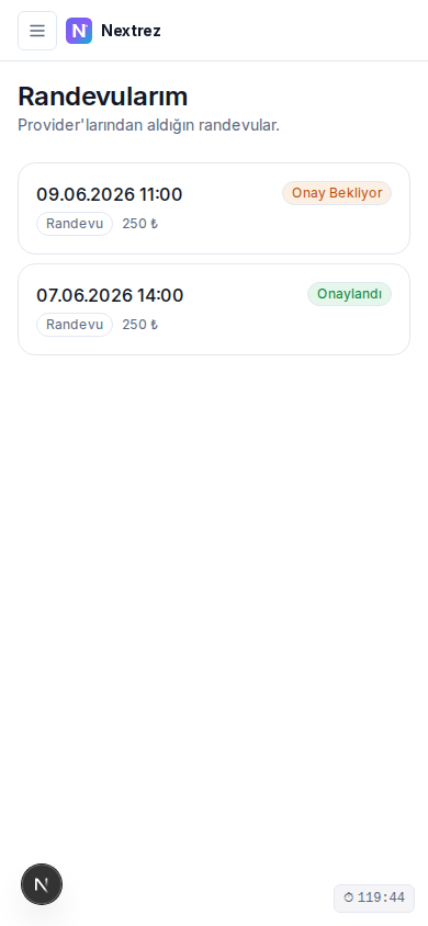 Randevularım mobil görünüm
