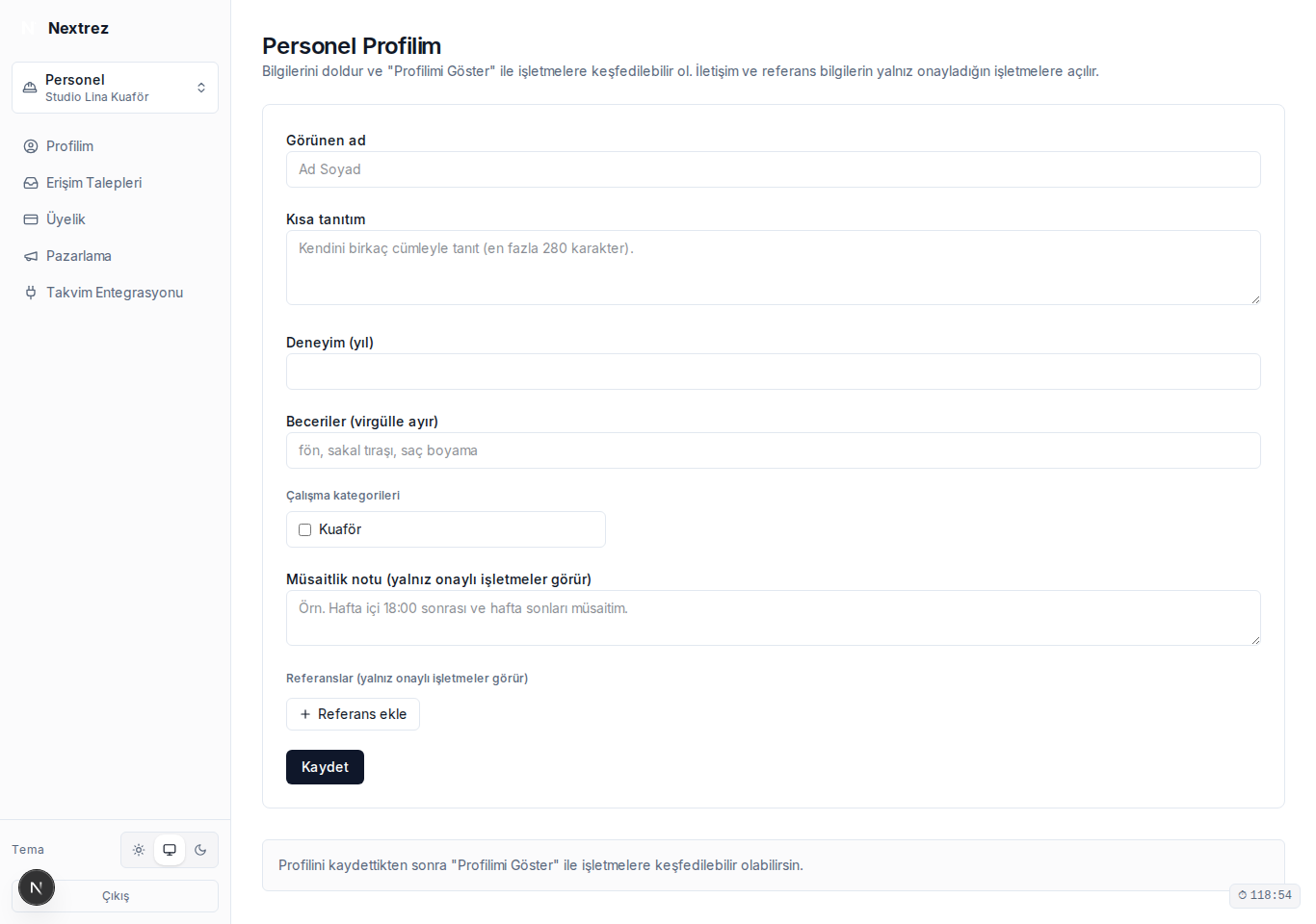 Personel profil sayfası